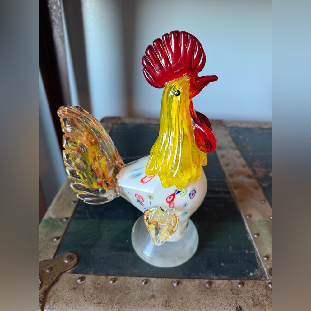 Colorful Glass Rooster Figurine
